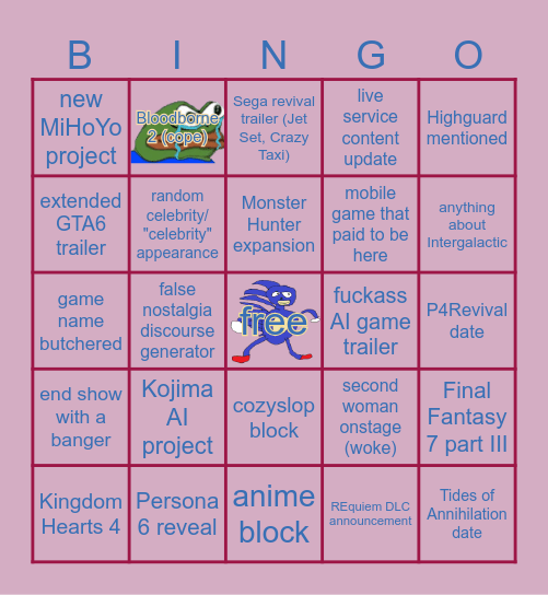Summer Game Fest 2K26 Bingo Card