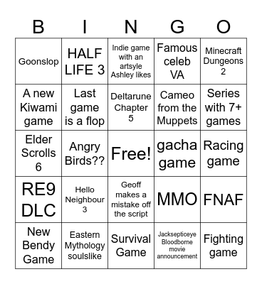 Summer Games Fest Expectations Bingo Card