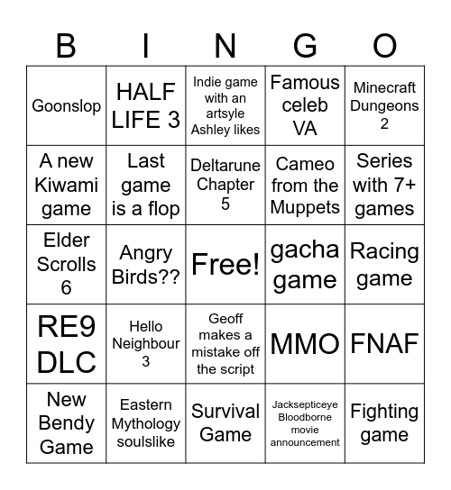 Summer Games Fest Expectations Bingo Card