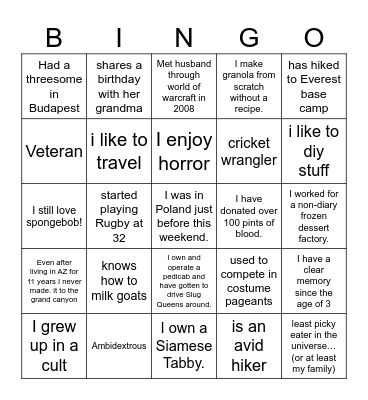 Who do you know Bingo Card