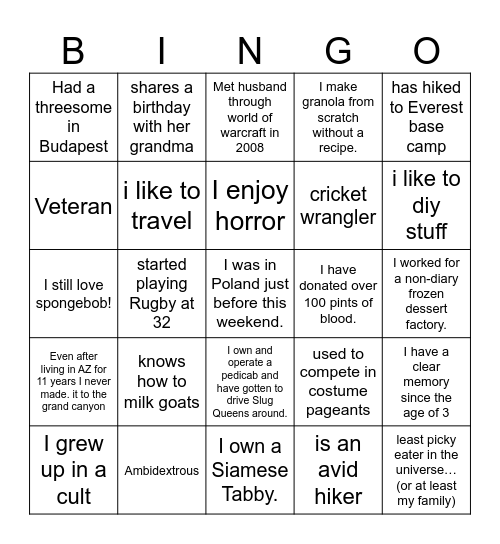 Who do you know Bingo Card