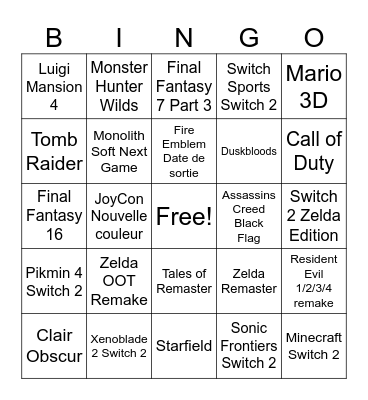 Nintendo Direct Bingo Card