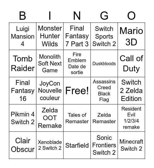 Nintendo Direct Bingo Card
