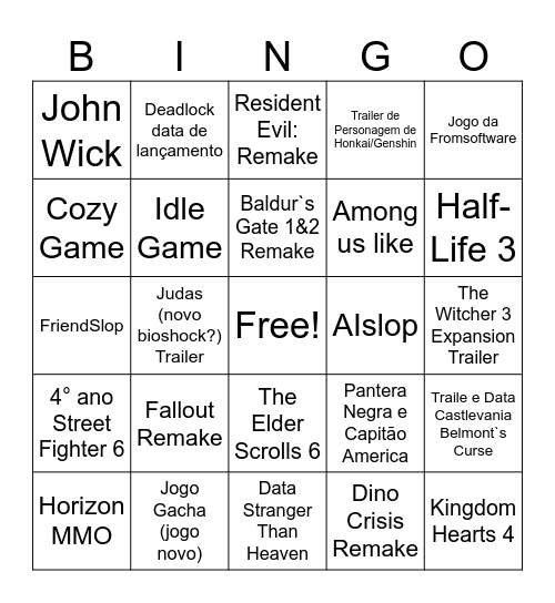 Anúncios Summer Game Fest Bingo Card