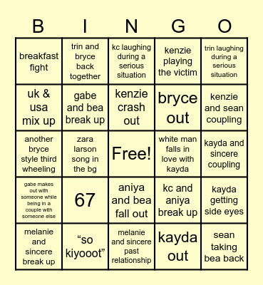 loserbots love island Bingo Card