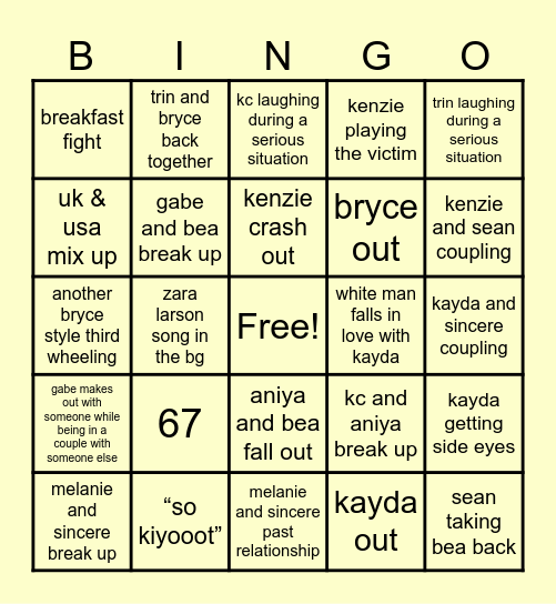 loserbots love island Bingo Card