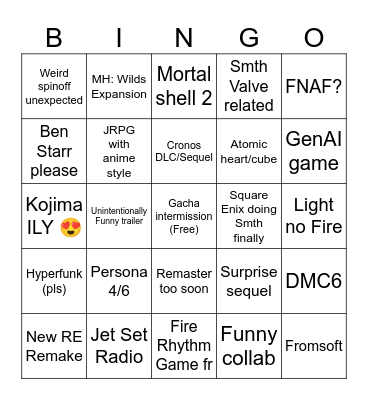 SGF 2026 Bingo Card
