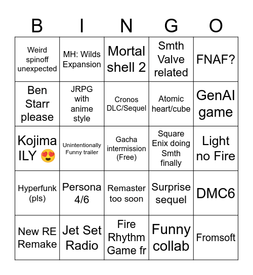 SGF 2026 Bingo Card