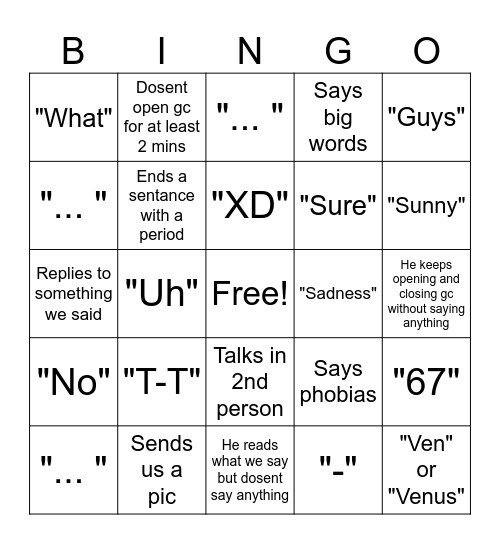 Things Zach Says Bingo Card