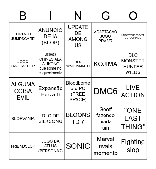 Summer Game Fest 2026 Bingo Card