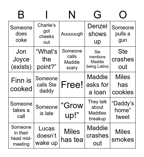 Gang Meeting Bingo Card