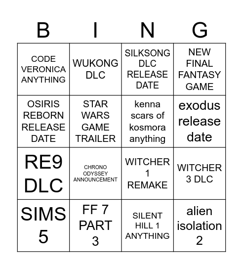 SUMMER GAME FEST Bingo Card