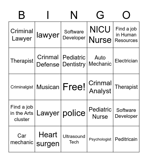 Career Fair BINGO Card