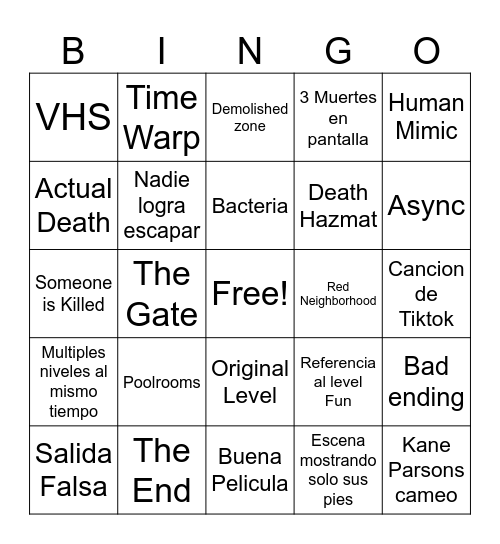 BackRooms Bingo Card