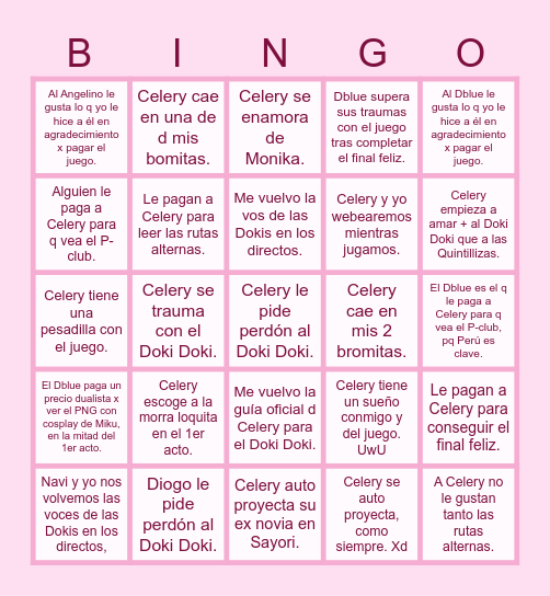 Predics d los directilerys de Doki Doki: Bingo Card