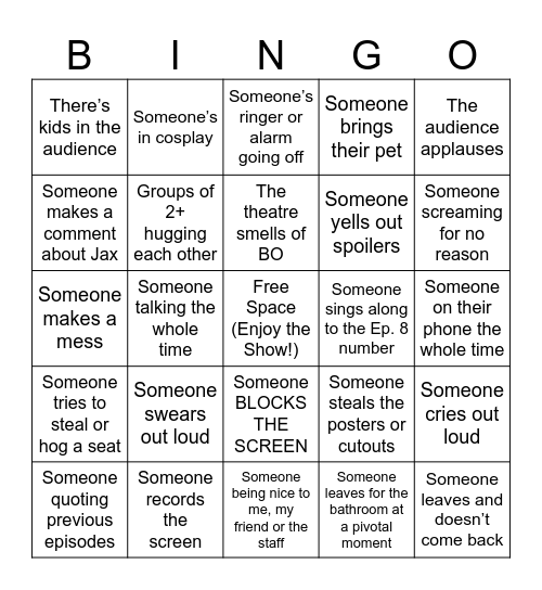TADC THEATRE BINGO Card