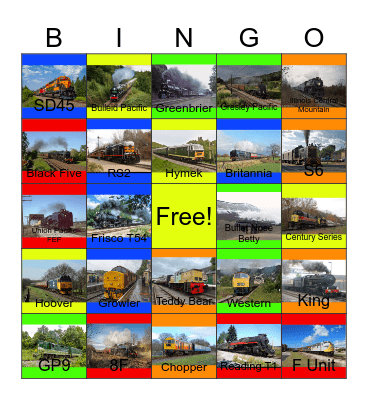 Steam and Diesel Excursions built in the 10's-60's Bingo Card
