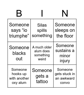 Reunion Weekend Bingo Card