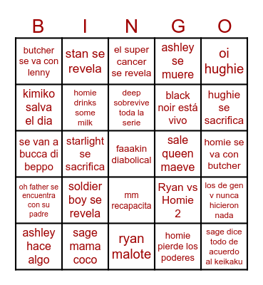 the boys s5 Bingo Card