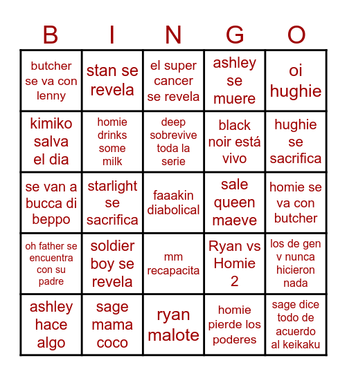 the boys s5 Bingo Card
