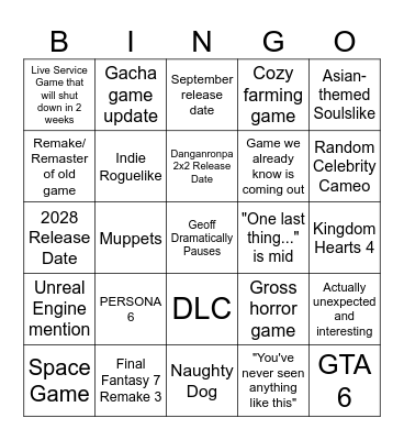 Summer Game Fest 2026 Bingo Card