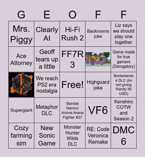 Summer Game Fest Bingo Card