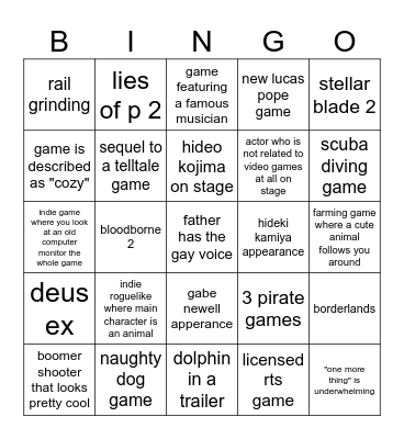 summer game fest Bingo Card