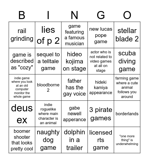 summer game fest Bingo Card