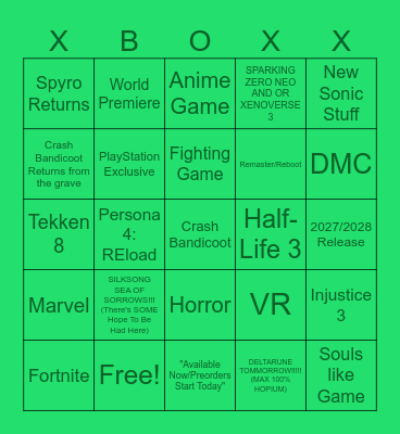 XBOX SHOWCASE BINGO BOARD!! Bingo Card