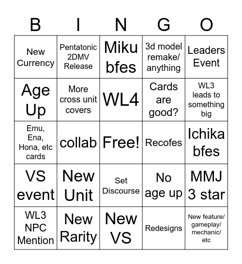 PJSK 6th Anniversary Bingo Card