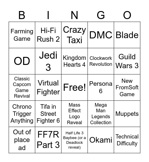 Summer Games Fest Bingo Card