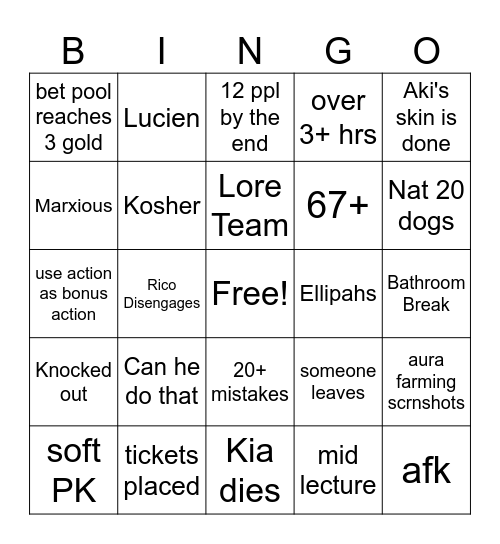 Untitled Bingo Card