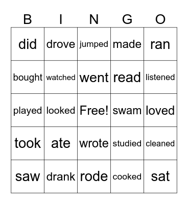 Past Tense Verbs Bingo Card
