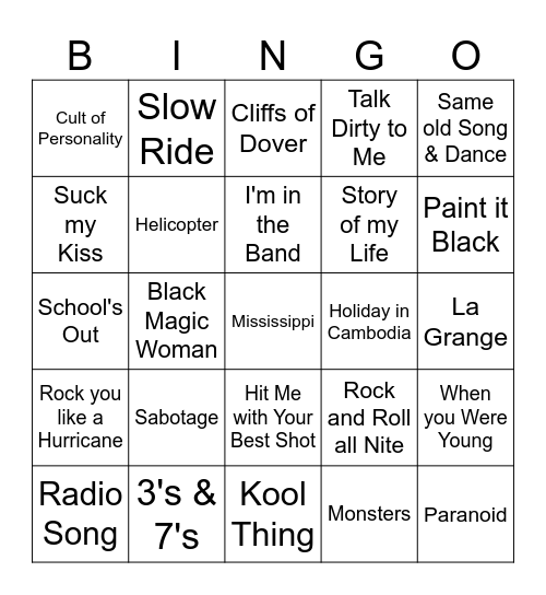 Guitar Hero Legends of Rock Bingo Card