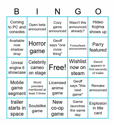 Summer Games Fest!! Bingo Card