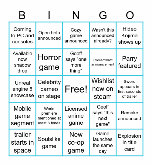 Summer Games Fest!! Bingo Card
