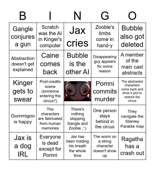 The Amazing Digital Circus Finale Bingo Card