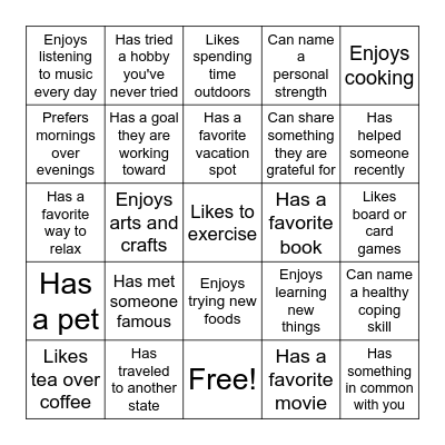 Find Someone Who... Bingo Card