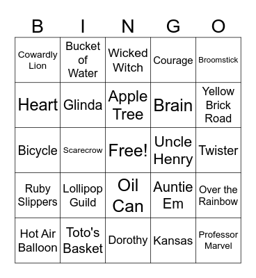 Wizard of Oz Bingo Card