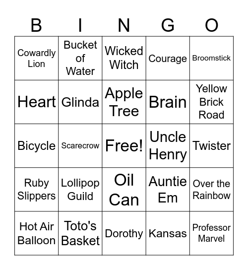 Wizard of Oz Bingo Card