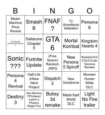Summer Game Fest Bingo Card
