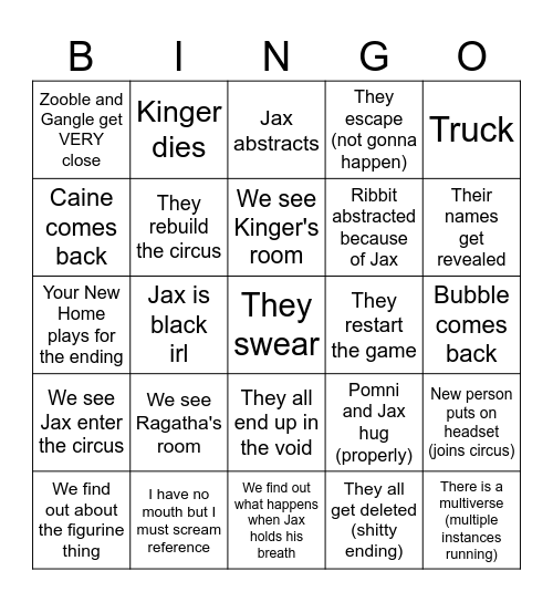 digital circus events Bingo Card