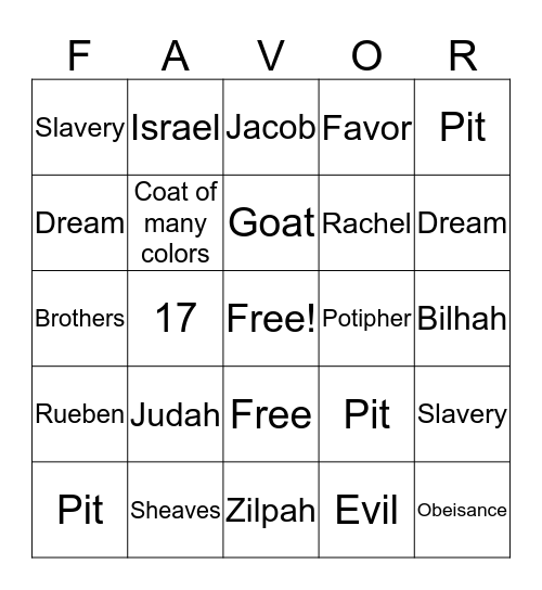 Joseph Bingo Card