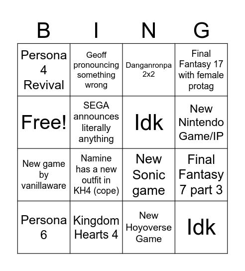 Untitled Bingo Card