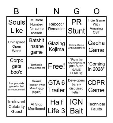 Summer's Game Fest 2026 Bingo Card