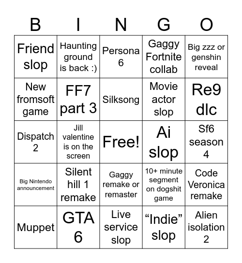 Summer Game Fest Bingo Card