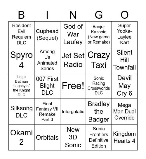 Summer Game Fest 2026 Bingo Card