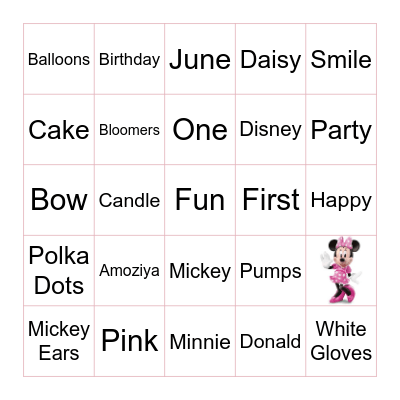 Amoziya's First Birthday Bingo Card