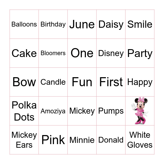 Amoziya's First Birthday Bingo Card