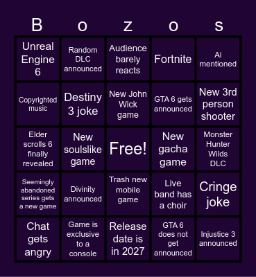 Summer Games Fest 2026 Bingo Card
